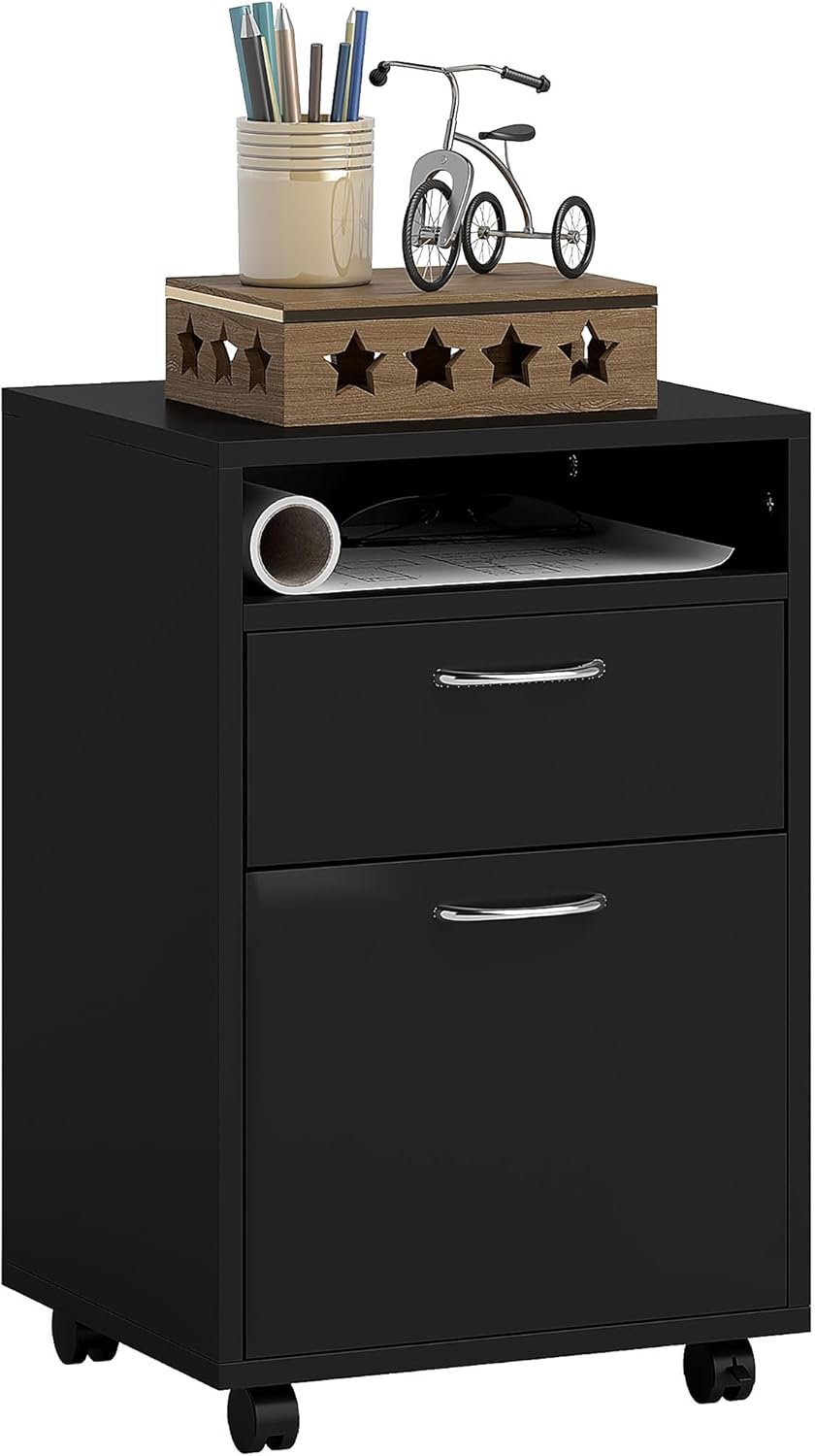 🗄️ HOMCOM Cajonera de Oficina Móvil con Cajón y Gabinete – 40×35×60 cm, Negro