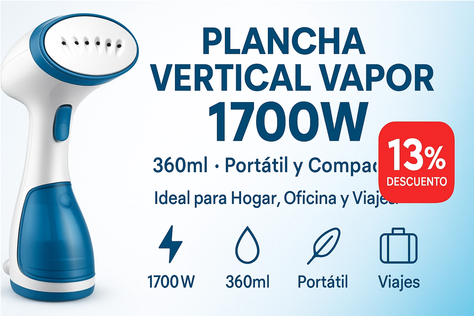 🔥 Beautural Plancha de Vapor Vertical 1200W – Vaporizador Portátil Profesional